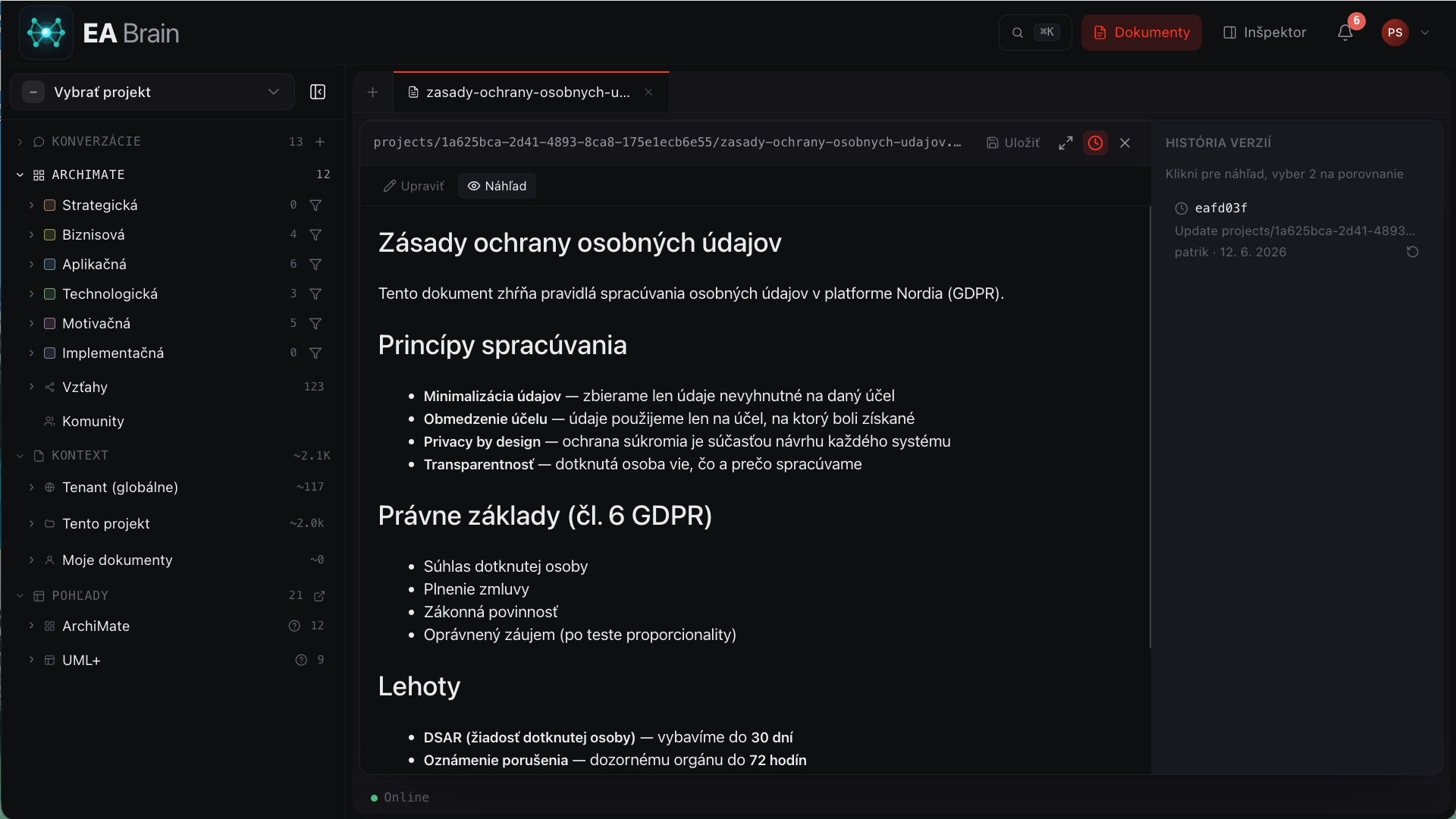 EA Brain documents and GDPR compliance